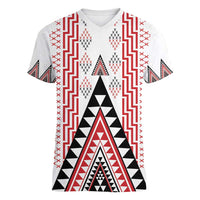 Aotearoa Taniko Women V-Neck T-Shirt Niho Taniwha Purapura Whetu Mix Poutama LT14 Female White - Polynesian Pride