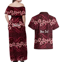 Personalised Cook Islands Mangaia Couples Matching Off Shoulder Maxi Dress and Hawaiian Shirt Tiare Maori Polynesian Waves Tattoo