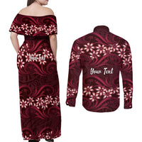 Personalised Cook Islands Mangaia Couples Matching Off Shoulder Maxi Dress and Long Sleeve Button Shirt Tiare Maori Polynesian Waves Tattoo LT14 - Polynesian Pride