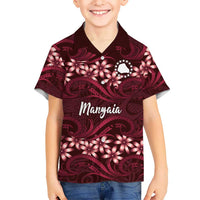 Personalised Cook Islands Mangaia Family Matching Tank Maxi Dress and Hawaiian Shirt Tiare Maori Polynesian Waves Tattoo LT14 Son's Shirt Burgundy - Polynesian Pride