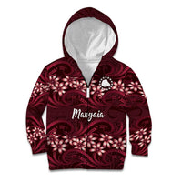 Personalised Cook Islands Mangaia Kid Hoodie Tiare Maori Polynesian Waves Tattoo LT14 Zip Hoodie Burgundy - Polynesian Pride