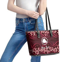 Personalised Cook Islands Mangaia Leather Tote Bag Tiare Maori Polynesian Waves Tattoo