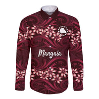 Personalised Cook Islands Mangaia Long Sleeve Button Shirt Tiare Maori Polynesian Waves Tattoo