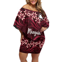 Personalised Cook Islands Mangaia Off Shoulder Short Dress Tiare Maori Polynesian Waves Tattoo LT14 Women Burgundy - Polynesian Pride