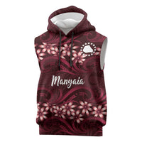 Personalised Cook Islands Mangaia Sleeveless Hoodie Tiare Maori Polynesian Waves Tattoo LT14 Burgundy - Polynesian Pride