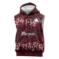 Personalised Cook Islands Mangaia Sleeveless Zip Hoodie Tiare Maori Polynesian Waves Tattoo LT14 Burgundy - Polynesian Pride