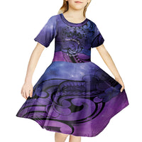 Philippines Father's Day Kid Short Sleeve Dress Polynesian Tattoo Galaxy Vibes