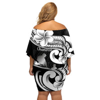 Guam Father's Day Off Shoulder Short Dress Chamorro Latte Stone Polynesian Pattern