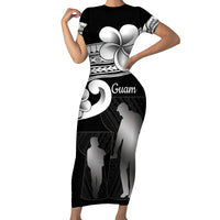 Guam Father's Day Short Sleeve Bodycon Dress Chamorro Latte Stone Polynesian Pattern LT14 Long Dress Black - Polynesian Pride
