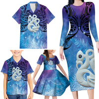 New Zealand Matariki Family Matching Long Sleeve Bodycon Dress and Hawaiian Shirt Aotearoa Maori New Year Manaia Galaxy Vibes LT14 - Polynesian Pride