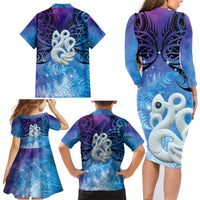 New Zealand Matariki Family Matching Long Sleeve Bodycon Dress and Hawaiian Shirt Aotearoa Maori New Year Manaia Galaxy Vibes LT14 - Polynesian Pride
