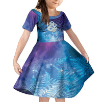 New Zealand Matariki Family Matching Off Shoulder Maxi Dress and Hawaiian Shirt Aotearoa Maori New Year Manaia Galaxy Vibes LT14 Daughter's Dress Blue - Polynesian Pride