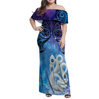New Zealand Matariki Family Matching Off Shoulder Maxi Dress and Hawaiian Shirt Aotearoa Maori New Year Manaia Galaxy Vibes LT14 Mom's Dress Blue - Polynesian Pride
