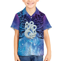 New Zealand Matariki Family Matching Puletasi and Hawaiian Shirt Aotearoa Maori New Year Manaia Galaxy Vibes LT14 Son's Shirt Blue - Polynesian Pride