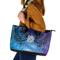 New Zealand Matariki Leather Tote Bag Aotearoa Maori New Year Manaia Galaxy Vibes LT14 Blue - Polynesian Pride