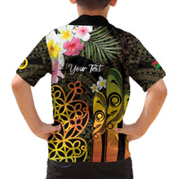 Personalised Vanuatu Independence Day Family Matching Off The Shoulder Long Sleeve Dress and Hawaiian Shirt Carving Drum Sand Drawing Turtle