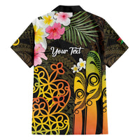 Personalised Vanuatu Independence Day Family Matching Short Sleeve Bodycon Dress and Hawaiian Shirt Carving Drum Sand Drawing Turtle
