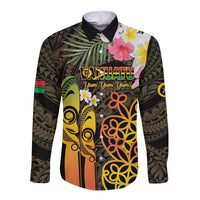 Personalised Vanuatu Independence Day Long Sleeve Button Shirt Carving Drum Sand Drawing Turtle