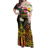 Personalised Vanuatu Independence Day Off Shoulder Maxi Dress Carving Drum Sand Drawing Turtle