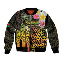 Personalised Vanuatu Independence Day Sleeve Zip Bomber Jacket Carving Drum Sand Drawing Turtle