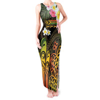 Personalised Vanuatu Independence Day Tank Maxi Dress Carving Drum Sand Drawing Turtle LT14 Women Black - Polynesian Pride
