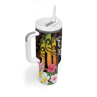 Personalised Vanuatu Independence Day Tumbler With Handle Carving Drum Sand Drawing Turtle LT14 - Polynesian Pride