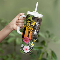 Personalised Vanuatu Independence Day Tumbler With Handle Carving Drum Sand Drawing Turtle LT14 - Polynesian Pride