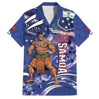 Samoa Independence Day Family Matching Off Shoulder Maxi Dress and Hawaiian Shirt 1962 Proud Samoan Warrior LT14 Dad's Shirt - Short Sleeve Blue - Polynesian Pride