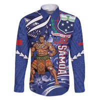 Samoa Independence Day Family Matching Off Shoulder Maxi Dress and Hawaiian Shirt 1962 Proud Samoan Warrior LT14 Dad's Shirt - Long Sleeve Blue - Polynesian Pride