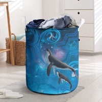 Paikea New Zealand Matariki Laundry Basket Humpback Whale Taniko Motifs Ocean Vibes LT14 Blue - Polynesian Pride