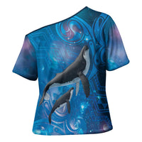 Paikea New Zealand Matariki Cross Shoulder Shirt Humpback Whale Taniko Motifs Ocean Vibes LT14 - Polynesian Pride