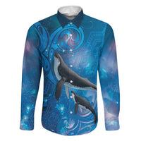 Paikea New Zealand Matariki Family Matching Puletasi and Hawaiian Shirt Humpback Whale Taniko Motifs Ocean Vibes LT14 Dad's Shirt - Long Sleeve Blue - Polynesian Pride