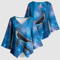 Paikea New Zealand Matariki Kimono Sleeve Blouse Humpback Whale Taniko Motifs Ocean Vibes LT14 - Polynesian Pride
