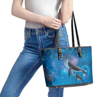 Paikea New Zealand Matariki Leather Tote Bag Humpback Whale Taniko Motifs Ocean Vibes LT14 - Polynesian Pride