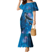 Paikea New Zealand Matariki Mermaid Dress Humpback Whale Taniko Motifs Ocean Vibes LT14 Women Blue - Polynesian Pride