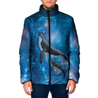 Paikea New Zealand Matariki Padded Jacket Humpback Whale Taniko Motifs Ocean Vibes LT14 Men Blue - Polynesian Pride