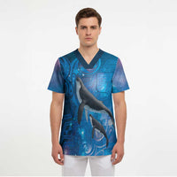 Paikea New Zealand Matariki Scrub Top Humpback Whale Taniko Motifs Ocean Vibes LT14 - Polynesian Pride