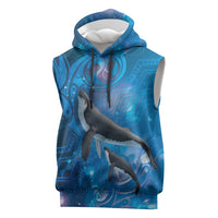 Paikea New Zealand Matariki Sleeveless Hoodie Humpback Whale Taniko Motifs Ocean Vibes LT14 Blue - Polynesian Pride