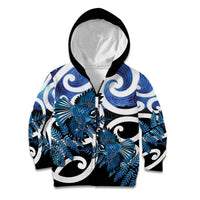 Piwakawaka New Zealand Matariki Kid Hoodie Maori New Year Silver Fern Blue Galaxy LT14 Zip Hoodie Blue - Polynesian Pride