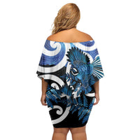 Piwakawaka New Zealand Matariki Off Shoulder Short Dress Maori New Year Silver Fern Blue Galaxy LT14 - Polynesian Pride