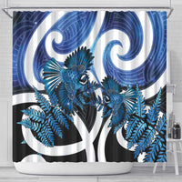 Piwakawaka New Zealand Matariki Shower Curtain Maori New Year Silver Fern Blue Galaxy LT14 - Polynesian Pride