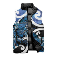Piwakawaka New Zealand Matariki Sleeveless Puffer Jacket Maori New Year Silver Fern Blue Galaxy LT14 - Polynesian Pride