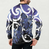 Piwakawaka New Zealand Matariki Button Sweatshirt Maori New Year Silver Fern Purple Galaxy LT14 - Polynesian Pride