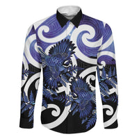 Piwakawaka New Zealand Matariki Family Matching Off Shoulder Maxi Dress and Hawaiian Shirt Maori New Year Silver Fern Purple Galaxy LT14 Dad's Shirt - Long Sleeve Purple - Polynesian Pride