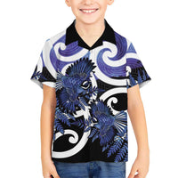 Piwakawaka New Zealand Matariki Family Matching Off Shoulder Maxi Dress and Hawaiian Shirt Maori New Year Silver Fern Purple Galaxy LT14 Son's Shirt Purple - Polynesian Pride