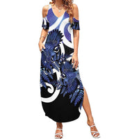 Piwakawaka New Zealand Matariki Family Matching Summer Maxi Dress and Hawaiian Shirt Maori New Year Silver Fern Purple Galaxy LT14 Mom's Dress Purple - Polynesian Pride