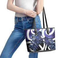 Piwakawaka New Zealand Matariki Leather Tote Bag Maori New Year Silver Fern Purple Galaxy LT14 - Polynesian Pride
