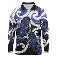 Piwakawaka New Zealand Matariki Long Sleeve Polo Shirt Maori New Year Silver Fern Purple Galaxy LT14 Purple - Polynesian Pride