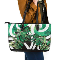 Piwakawaka New Zealand Matariki Leather Tote Bag Maori New Year Silver Fern Green Galaxy LT14 - Polynesian Pride