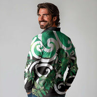 Piwakawaka New Zealand Matariki Long Sleeve Polo Shirt Maori New Year Silver Fern Green Galaxy LT14 - Polynesian Pride